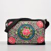 [Casual Accessory] Colorful Floral Embroidered Canvas Crossbody Bag for Women - Lightweight, Adjustable Strap, Triple Compartment with Zip Closure, Holds Umbrella & Water Bottle - Vibrant Purple/Red/Green/Blue/Black, Secure Travel Purse|Colorful Handbag|C