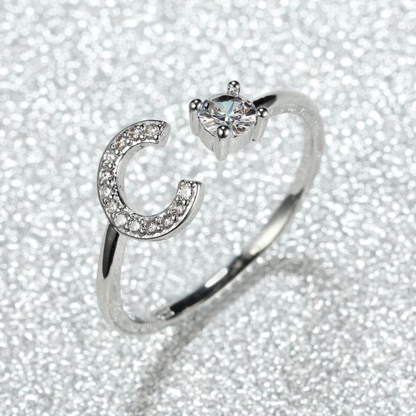 [Silvery Couple Ring] Silvery AZ Letter Ring Initials | Popular Fashion Wedding Love Couple Rings Bridesmaid Gift