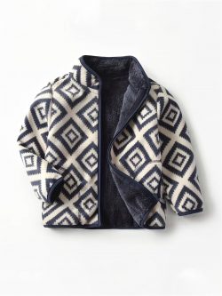 [سترة عتيقة] سترة كلاسيكية منقوشة للأولاد سميكة ودافئة بياقة واقفة وسحاب |عارضة جديدة