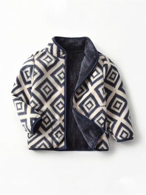 [سترة عتيقة] سترة كلاسيكية منقوشة للأولاد سميكة ودافئة بياقة واقفة وسحاب |عارضة جديدة