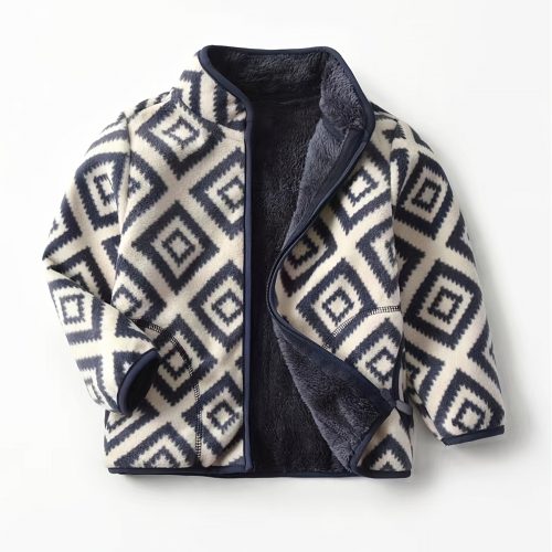 [سترة عتيقة] سترة كلاسيكية منقوشة للأولاد سميكة ودافئة بياقة واقفة وسحاب |عارضة جديدة