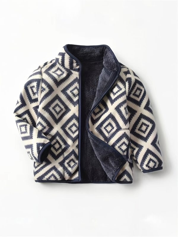 [سترة عتيقة] سترة كلاسيكية منقوشة للأولاد سميكة ودافئة بياقة واقفة وسحاب |عارضة جديدة