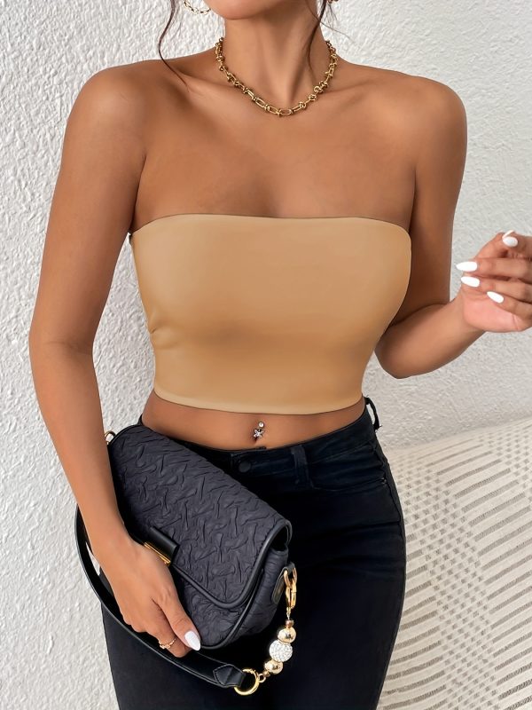 Sexy Bodycon Crop Tube Top, Solid Stretchy Tube Top, Casual Every Day Tops, Women's Clothing