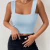 Women's Basic Solid Crop Tank Top, Casual Stretchy Sleeveless Tank Top, Casual Every Day Tops, Women's Clothing