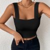 Women's Basic Solid Crop Tank Top, Casual Stretchy Sleeveless Tank Top, Casual Every Day Tops, Women's Clothing