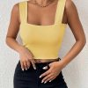 Women's Basic Solid Crop Tank Top, Casual Stretchy Sleeveless Tank Top, Casual Every Day Tops, Women's Clothing