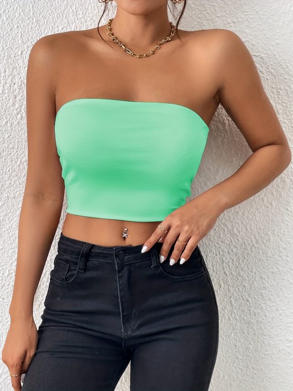 Sexy Bodycon Crop Tube Top, Solid Stretchy Tube Top, Casual Every Day Tops, Women's Clothing