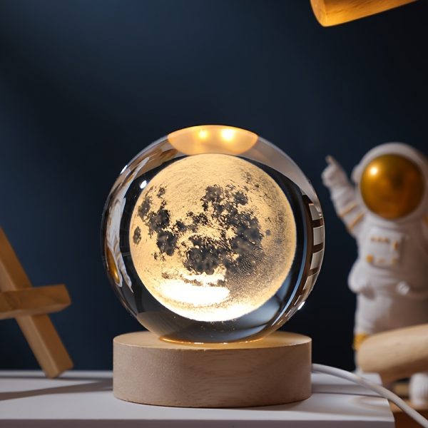 1pc USB Cable 3D Moon/Sky Crystal Ball, Wooden Base Crystal Ball, Creative Crystal Ball Night Lamp, Desktop Decor, Christmas Gift
