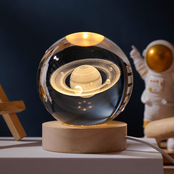 1pc USB Cable 3D Moon/Sky Crystal Ball, Wooden Base Crystal Ball, Creative Crystal Ball Night Lamp, Desktop Decor, Christmas Gift