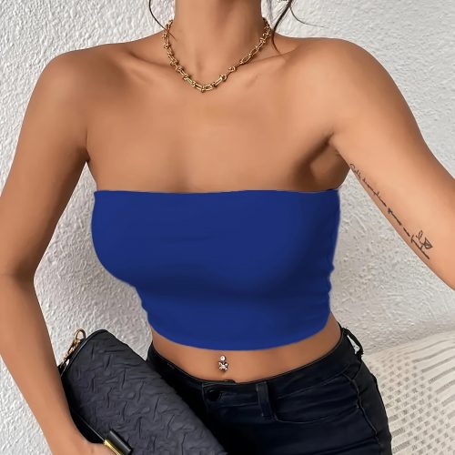 Sexy Bodycon Crop Tube Top, Solid Stretchy Tube Top, Casual Every Day Tops, Women's Clothing