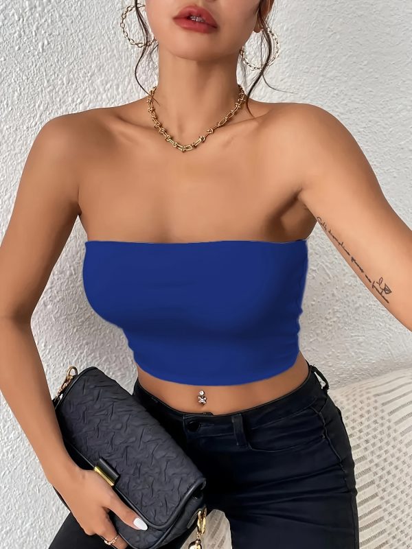 Sexy Bodycon Crop Tube Top, Solid Stretchy Tube Top, Casual Every Day Tops, Women's Clothing
