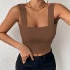 Women's Basic Solid Crop Tank Top, Casual Stretchy Sleeveless Tank Top, Casual Every Day Tops, Women's Clothing