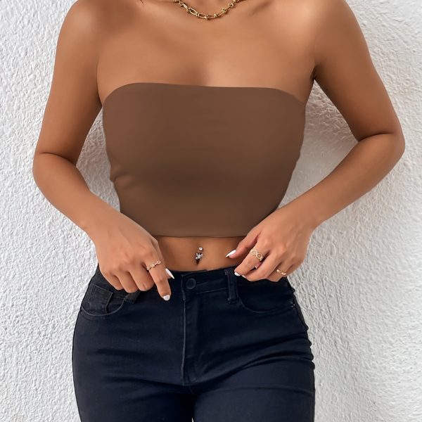 Sexy Bodycon Crop Tube Top, Solid Stretchy Tube Top, Casual Every Day Tops, Women's Clothing