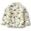 Kids Cartoon Dinosaur Print Polar Fleece Warm Stand Collar Vintage Jacket Autumn Winter