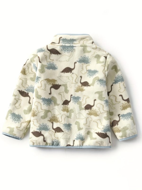 Kids Cartoon Dinosaur Print Polar Fleece Warm Stand Collar Vintage Jacket Autumn Winter
