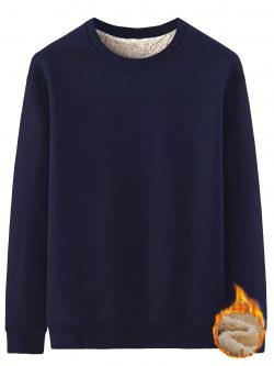 سويت شيرت كاجوال للرجال برقبة دائرية، لون سادة عصري، للخريف والشتاء