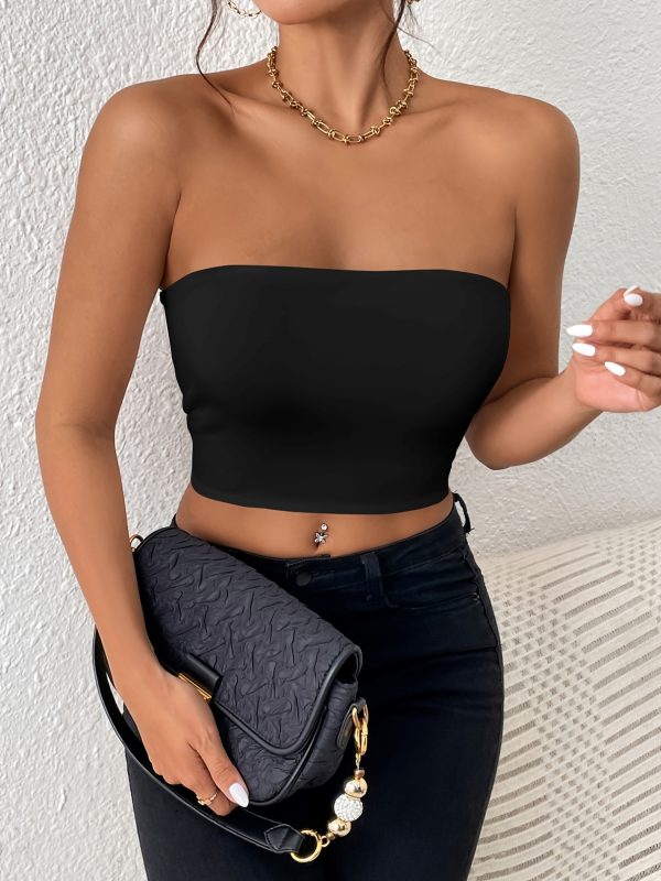 Sexy Bodycon Crop Tube Top, Solid Stretchy Tube Top, Casual Every Day Tops, Women's Clothing