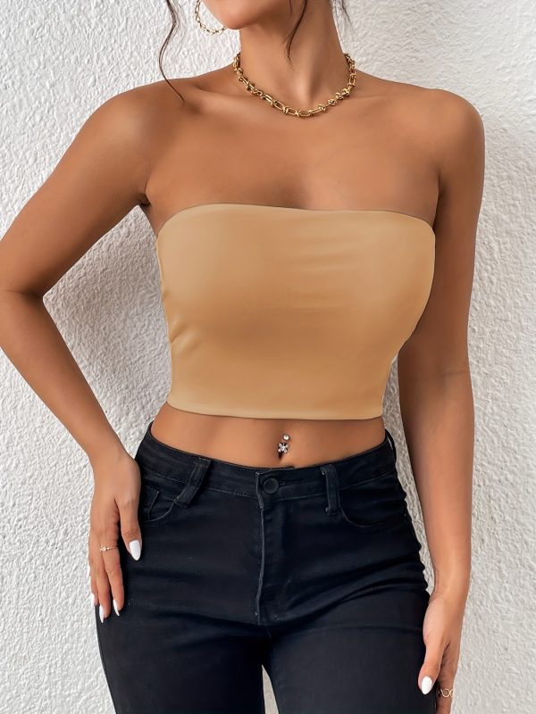 Sexy Bodycon Crop Tube Top, Solid Stretchy Tube Top, Casual Every Day Tops, Women's Clothing