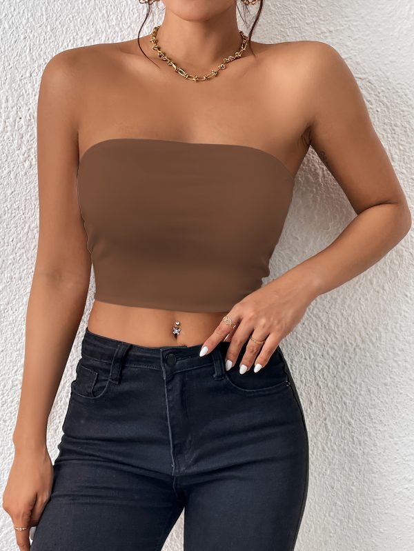 Sexy Bodycon Crop Tube Top, Solid Stretchy Tube Top, Casual Every Day Tops, Women's Clothing
