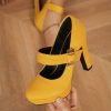 Women's Retro Style Round Toe High Heeled Pumps, Buckle Platform Block Heel Shoes, Women's Footwear