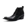 NA258 Black Leather Ankle Metal Head Boots Lace up 2022 New Men Pointed Toe Wedding Shoes Men Booties Shoes Men Big Size