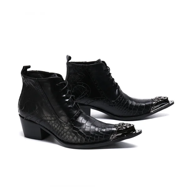 NA258 Black Leather Ankle Metal Head Boots Lace up 2022 New Men Pointed Toe Wedding Shoes Men Booties Shoes Men Big Size