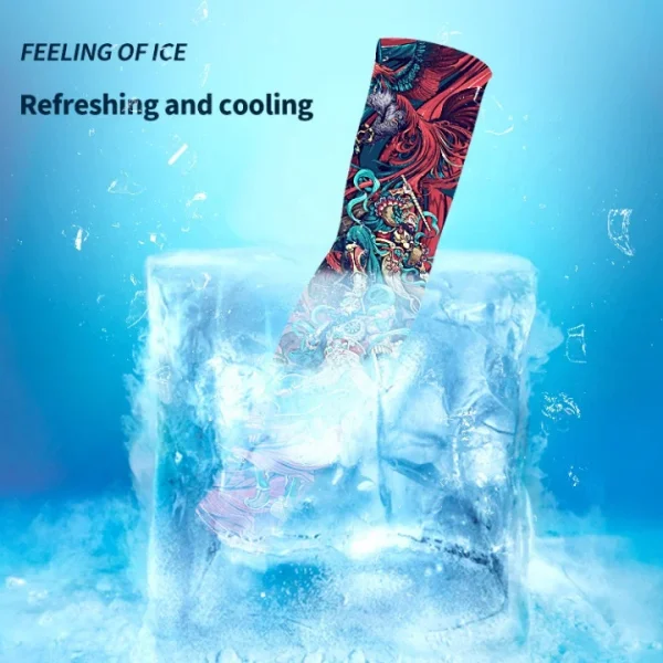 REXCHI HB15 Tattoo Printed Sleeves Summer Ice Silk Fabric Breathable Fast Dry Anti Ultraviolet Cooling Tatoo Arm Sleeves Men