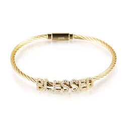 Stainless Steel and Zircon Twisted Wire Interlocking Open Bracelet Bangle Fashion Jewelry