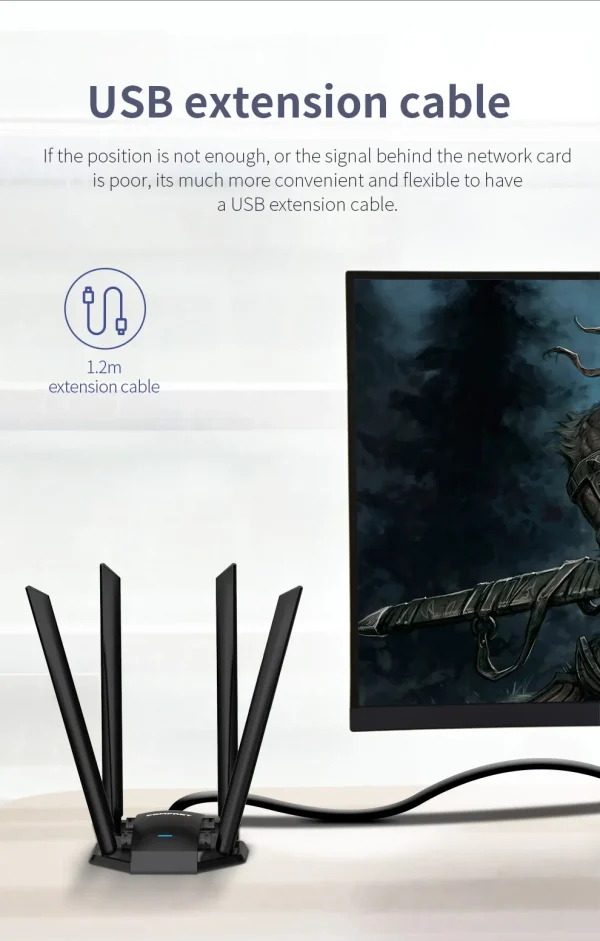كومفاست 1300 ميجابت في الثانية محول 2.4 جيجا و 5 جيجا هرتز Usb بطاقة الشبكة محول واي فاي لاسلكي مكاسب عالية 4 * 6dbi هوائي سطح المكتب لينكس واي فاي استقبال