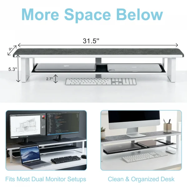 Carbon Steel Dual Monitor Stand,Monitor Stand Riser 31.5" 2-Tier Riser with Pull-out Tray & Phone Holder for Office Desk