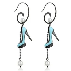 AJ TK2721-IP Light Black (IP Gun) Stainless Steel Earrings with Synthetic Pearl White Pearl Jewelry