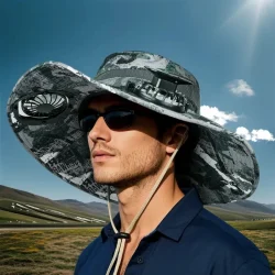 Free Shipping Sunscreen Outdoor Work Fishing Cap Dual Cooling Solar Panel Fans Bucket Hat Solar Powered Fan Hat