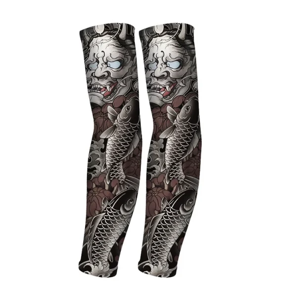 REXCHI HB15 Tattoo Printed Sleeves Summer Ice Silk Fabric Breathable Fast Dry Anti Ultraviolet Cooling Tatoo Arm Sleeves Men