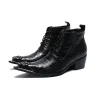 NA258 Black Leather Ankle Metal Head Boots Lace up 2022 New Men Pointed Toe Wedding Shoes Men Booties Shoes Men Big Size