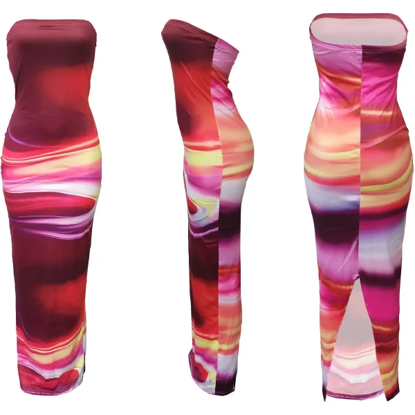 فستان نسائي أنيق بدون حمالات، مطبوع بدون أكمام، فستان صيفي ملون مثير لخريف ملهى ليلي، طول متوسط