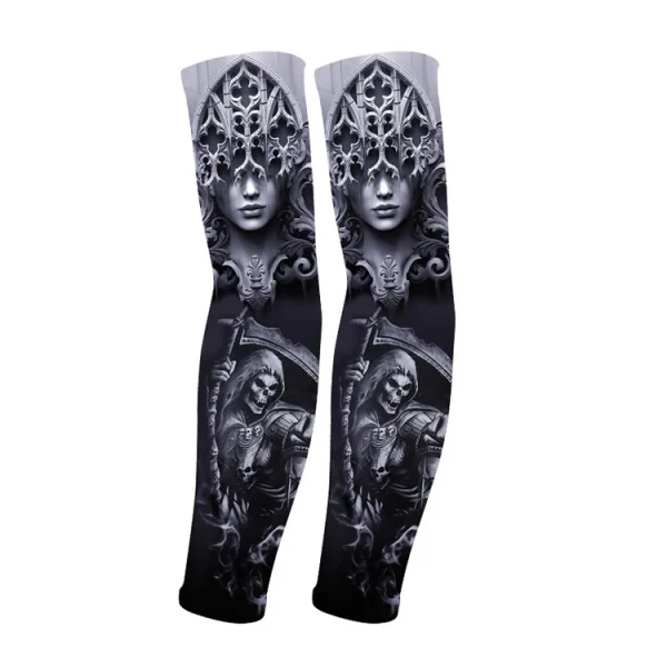 REXCHI HB15 Tattoo Printed Sleeves Summer Ice Silk Fabric Breathable Fast Dry Anti Ultraviolet Cooling Tatoo Arm Sleeves Men