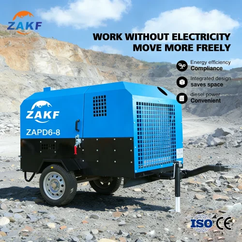 ZAKF CE Certification 5m3/Min 8bar 185 CFM Compresor De Aire Diesel Engine Screw Air Compressor for Drilling
