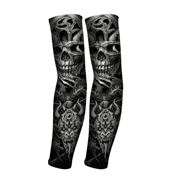 REXCHI HB15 Tattoo Printed Sleeves Summer Ice Silk Fabric Breathable Fast Dry Anti Ultraviolet Cooling Tatoo Arm Sleeves Men