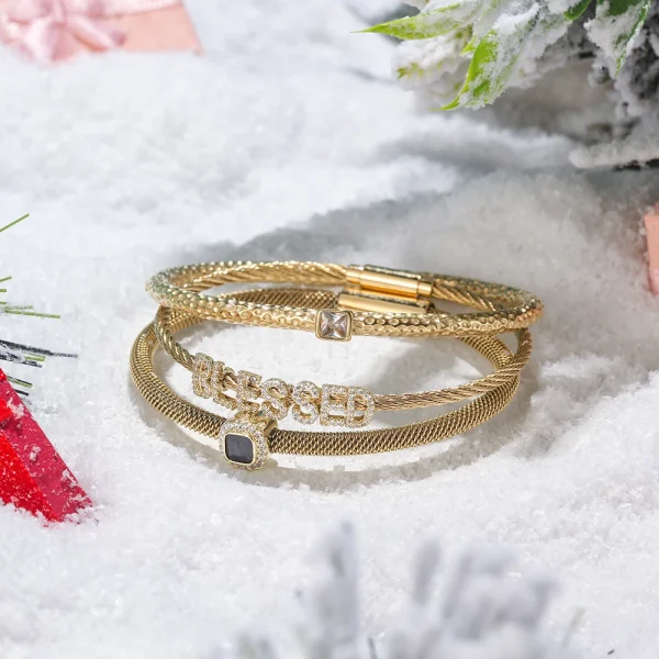 Stainless Steel and Zircon Twisted Wire Interlocking Open Bracelet Bangle Fashion Jewelry