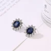 Hot Selling Wholesale Oval Shape Blue Sun Flower Zircon Pendant Necklace and Earring Wedding Bridal Jewelry Set for Women