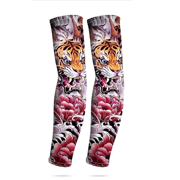 REXCHI HB15 Tattoo Printed Sleeves Summer Ice Silk Fabric Breathable Fast Dry Anti Ultraviolet Cooling Tatoo Arm Sleeves Men