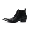 NA258 Black Leather Ankle Metal Head Boots Lace up 2022 New Men Pointed Toe Wedding Shoes Men Booties Shoes Men Big Size