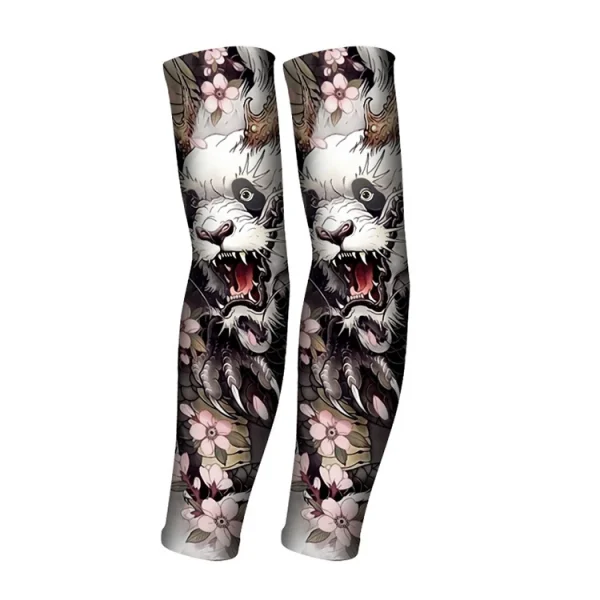 REXCHI HB15 Tattoo Printed Sleeves Summer Ice Silk Fabric Breathable Fast Dry Anti Ultraviolet Cooling Tatoo Arm Sleeves Men