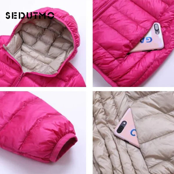 معطف زنجي ريش البط الشتوي SEDUTMO مع غطاء رأس قابل للارتداء من الجانبين، معطف فائق الخفة، معطف مبطن للربيع ED616