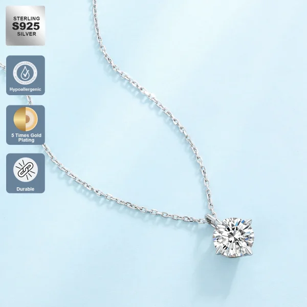 2 Carat 1Ct Real Moissanite Stone 14K White Gold Plated S925 Sterling Silver Chain Moissanite Diamond Pendant Necklace for Women