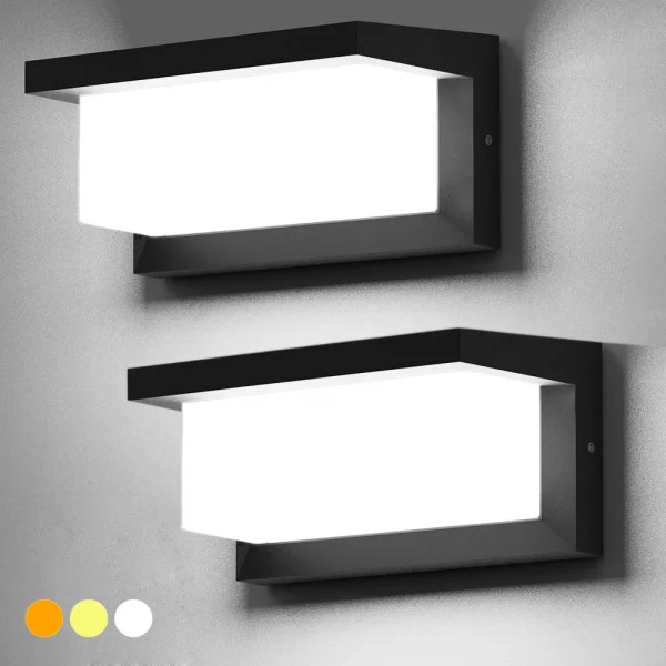 2 Pcs 24W Modern Outdoor Wall Lamp 3000K 4500K 6500K Changeable Corrosion-resistant Front Door Balcony Exterior Coach Lights