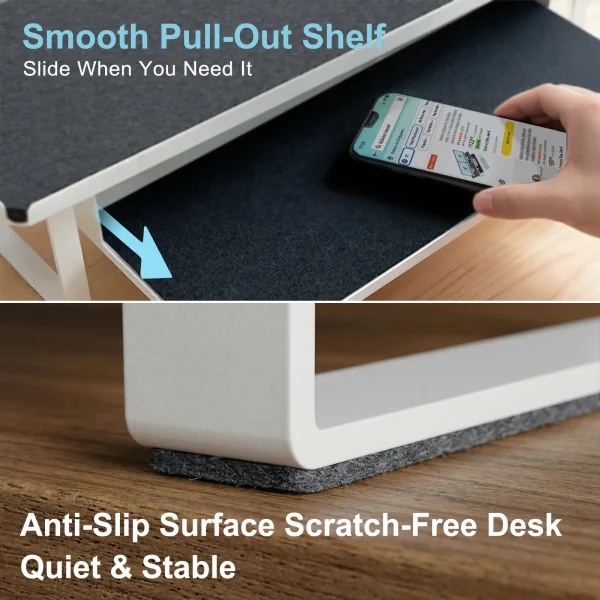 Carbon Steel Dual Monitor Stand,Monitor Stand Riser 31.5" 2-Tier Riser with Pull-out Tray & Phone Holder for Office Desk