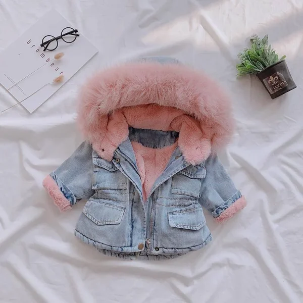 Baby Girls Clothes Winter Jackets Plus Velvet Thicken Warm Toddler Cowboy Outerwear Infant Girls Clothing 2-6 Y Denim Coat