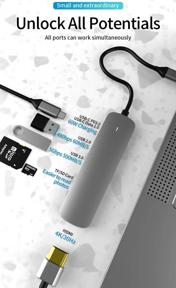 USB C HUB نوع C الفاصل إلى HDMI-4K محطة إرساء محول الكمبيوتر المحمول مع PD SD TF RJ45 Thunderbolt 3 لماك بوك اير M1 باد برو