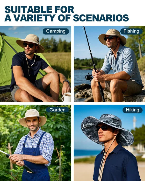 Free Shipping Sunscreen Outdoor Work Fishing Cap Dual Cooling Solar Panel Fans Bucket Hat Solar Powered Fan Hat